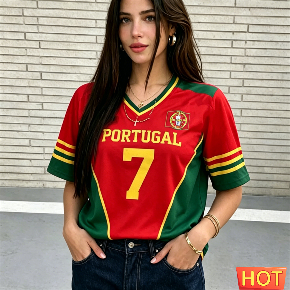 Women'S Fashion Portugal - Fashion V-neck Women's T-Shirts Portugal National