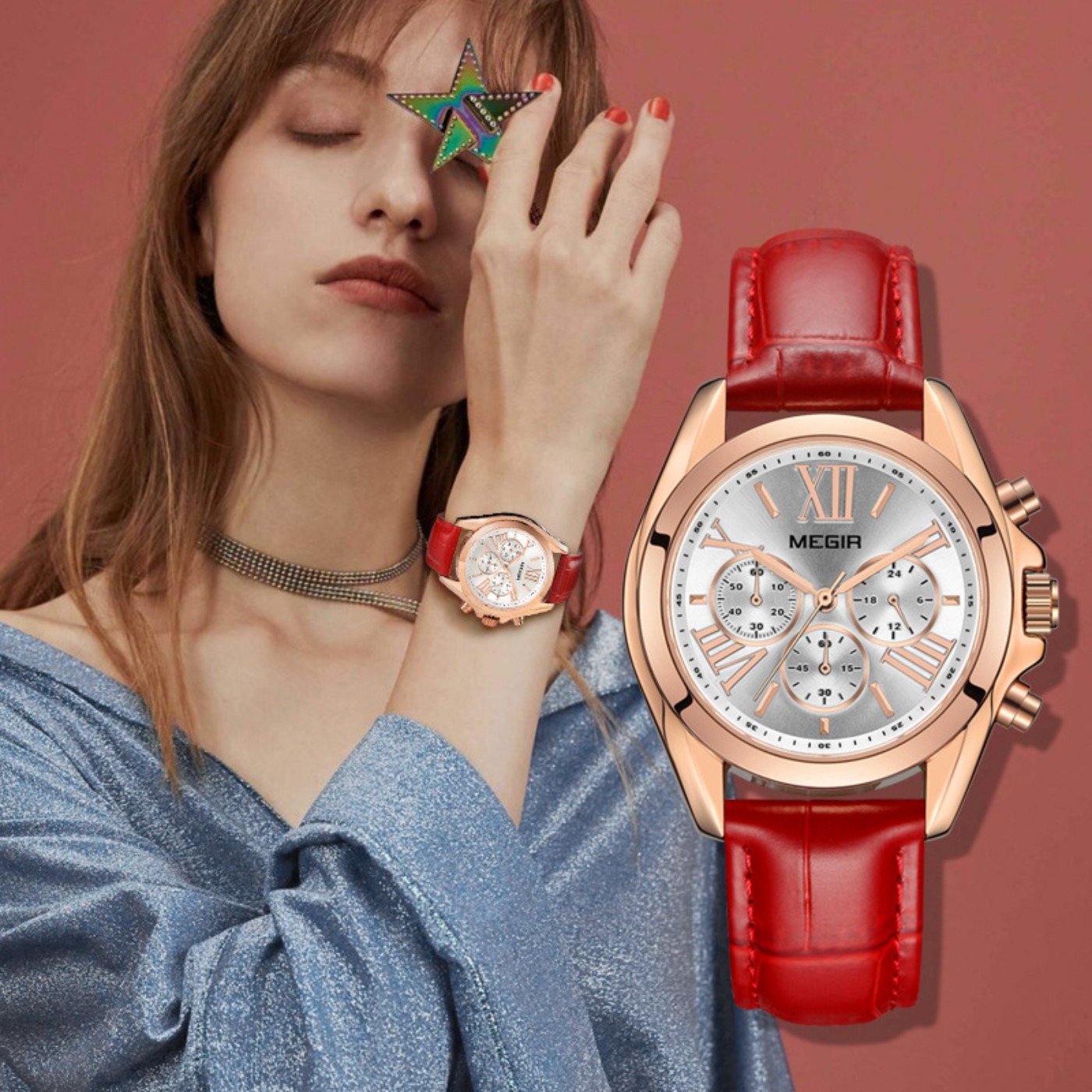 Women Fashion Brand - MEGIR New Luxury Leather Watch Women