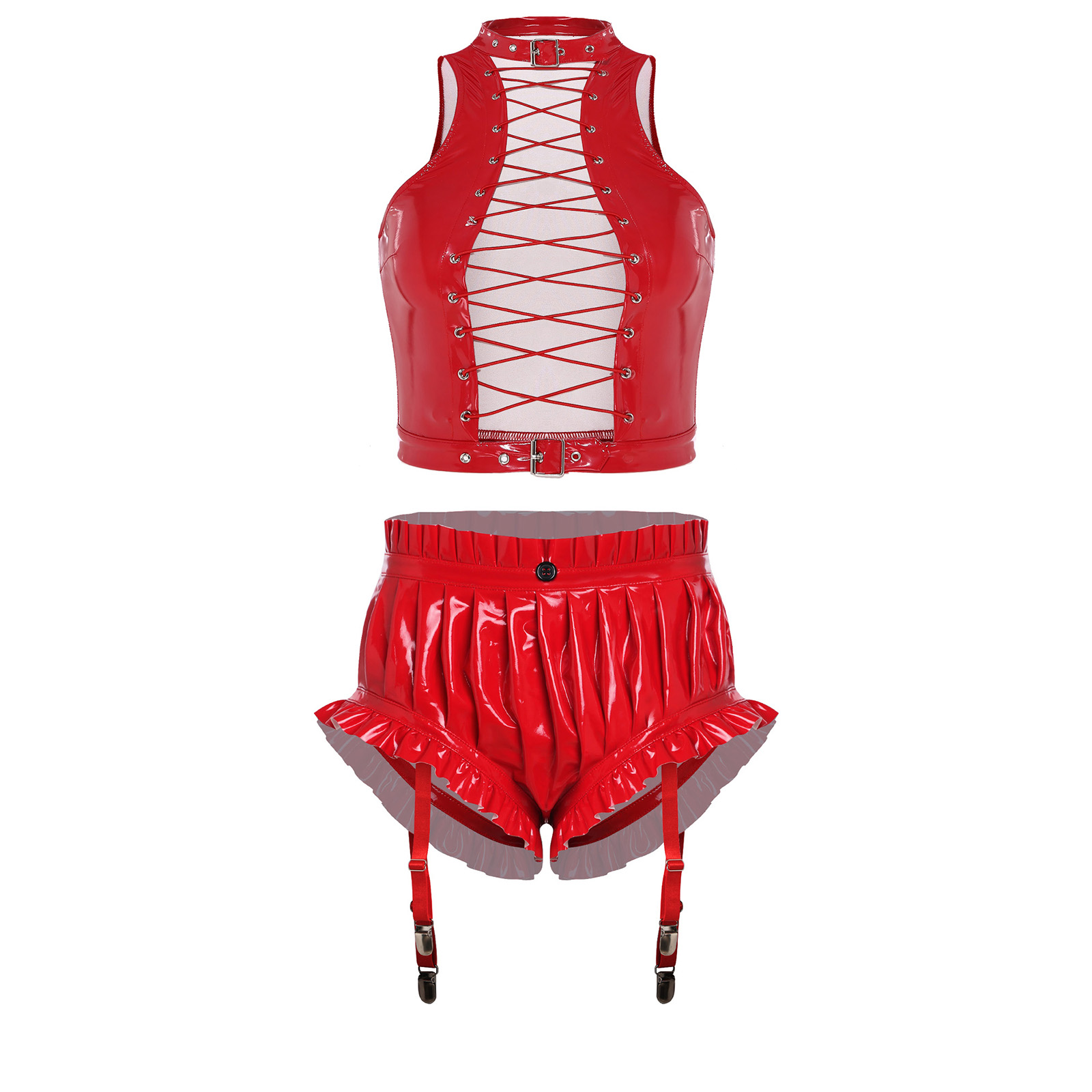 Womens Wet Look PU Leather Clu - Crop Top Women のレビューと価格
