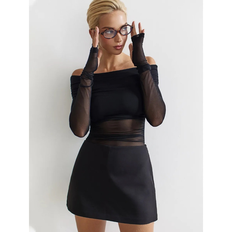 Women  Mesh Off Shoulder Top S - Crop Top Women のレビューと価格