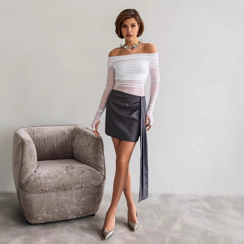 Women  Mesh Off Shoulder Top S - Crop Top Women のレビューと価格