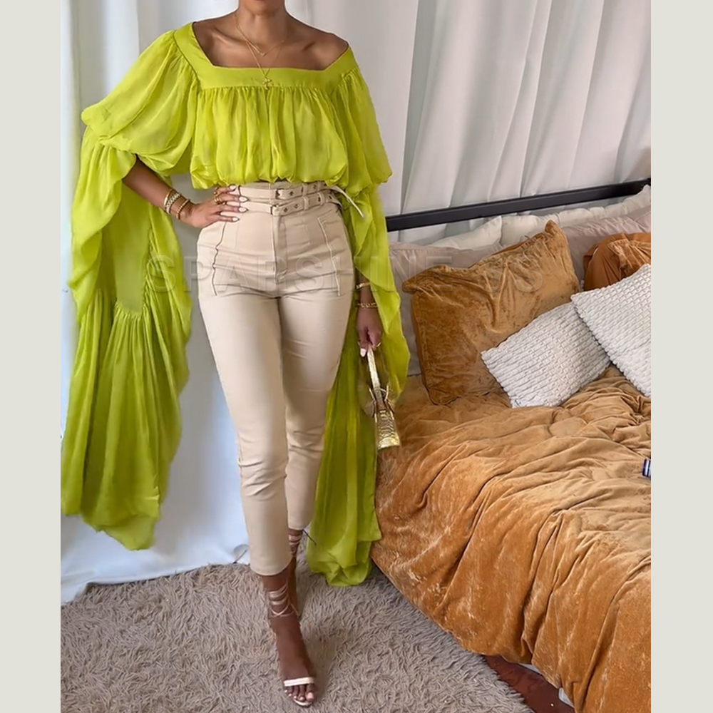 Women Chiffon Crop Top, Puff L - Crop Top Women のレビューと価格