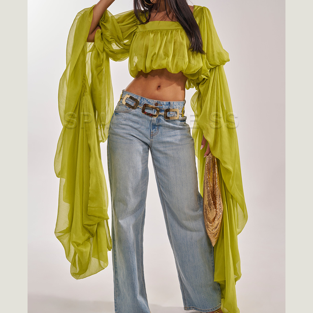 Women Chiffon Crop Top, Puff L - Crop Top Women のレビューと価格