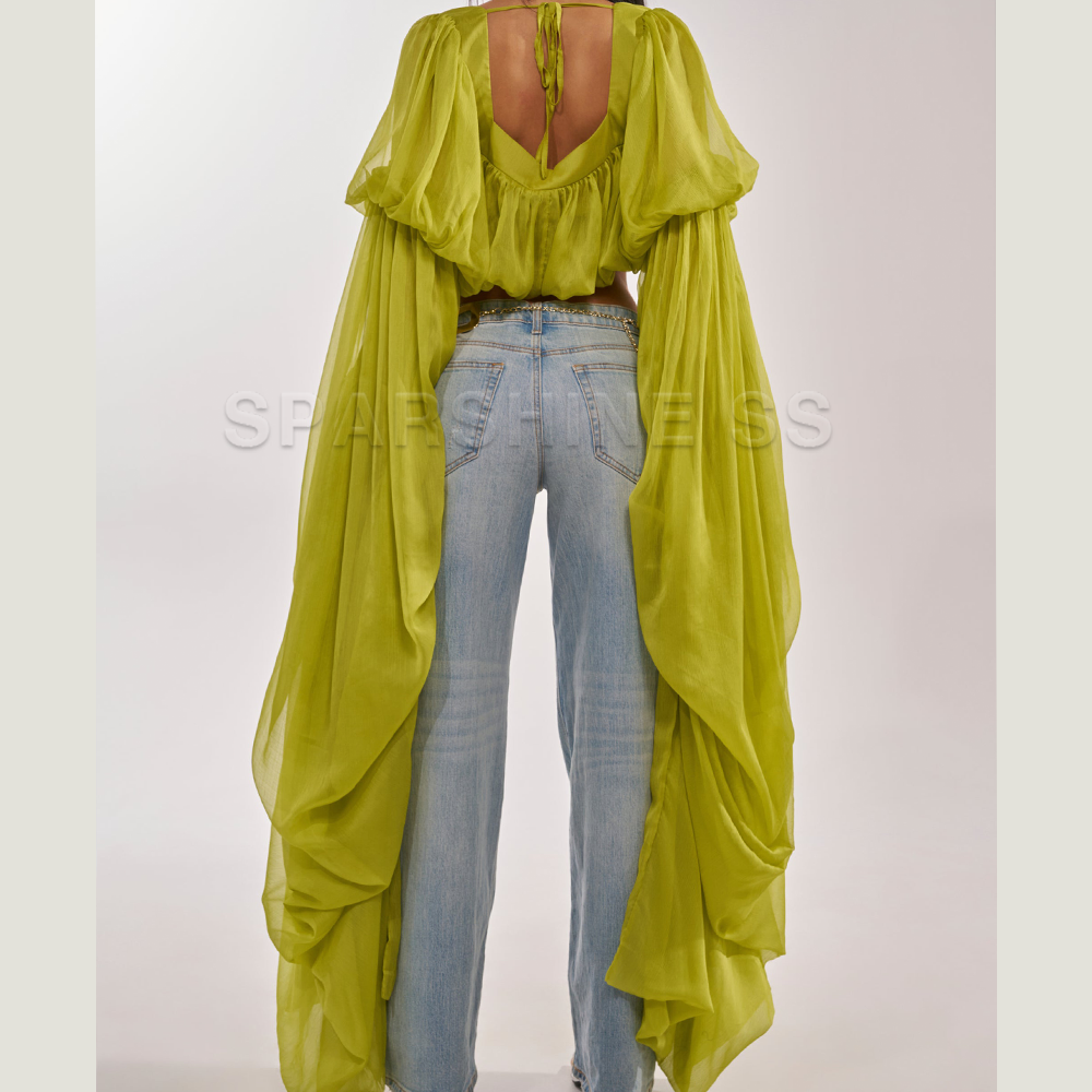 Women Chiffon Crop Top, Puff L - Crop Top Women のレビューと価格