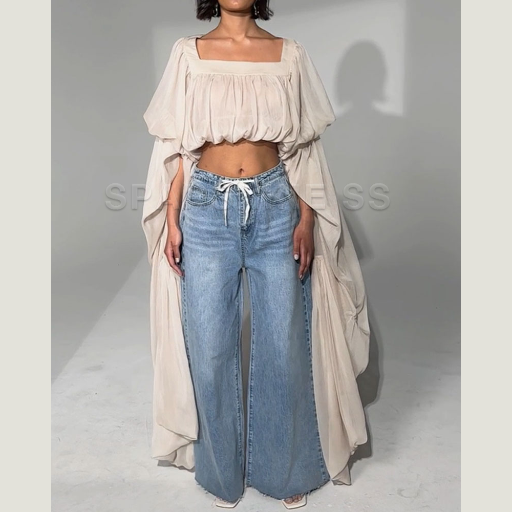 Women Chiffon Crop Top, Puff L - Crop Top Women のレビューと価格