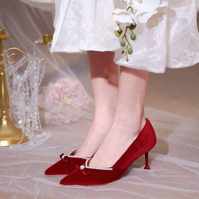 Red High Heel Pearl Ladies Pum - Women'S Fashion Quick Delivery のレビューと価格