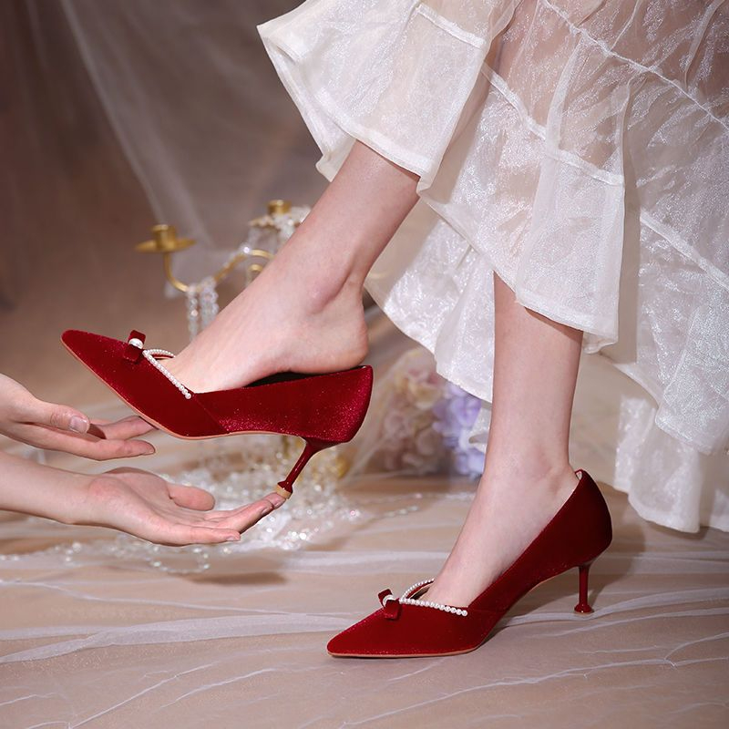 Red High Heel Pearl Ladies Pum - Women'S Fashion Quick Delivery のレビューと価格