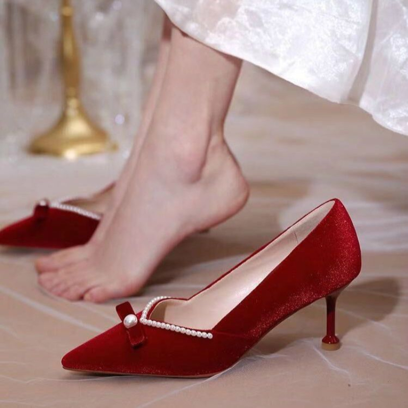 Red High Heel Pearl Ladies Pum - Women'S Fashion Quick Delivery のレビューと価格