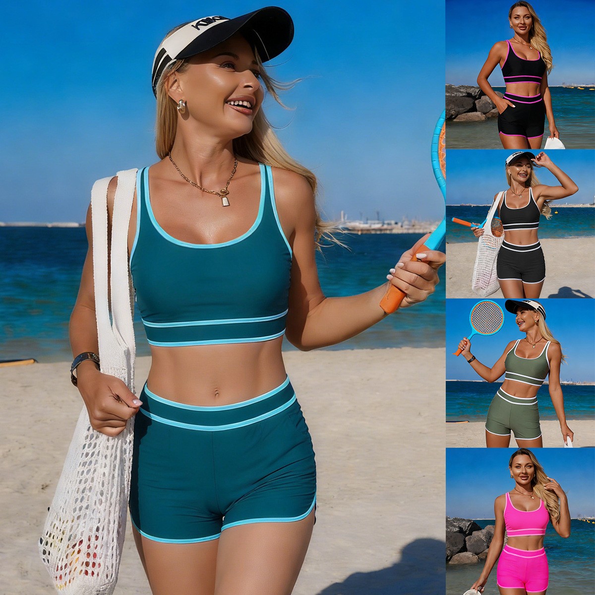 Olive Green Bikini Sleeveless  - Crop Top Women のレビューと価格