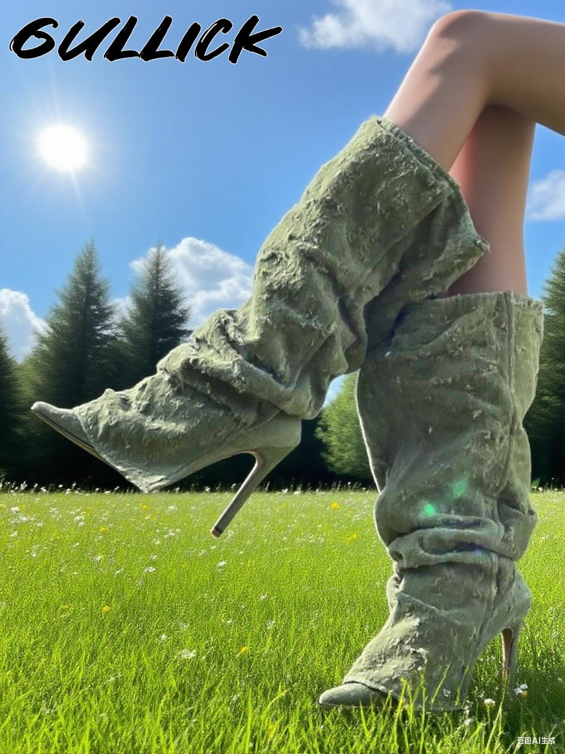 Green Pleated Boots Denim Poin - Women'S Fashion Winter 2025 のレビューと価格