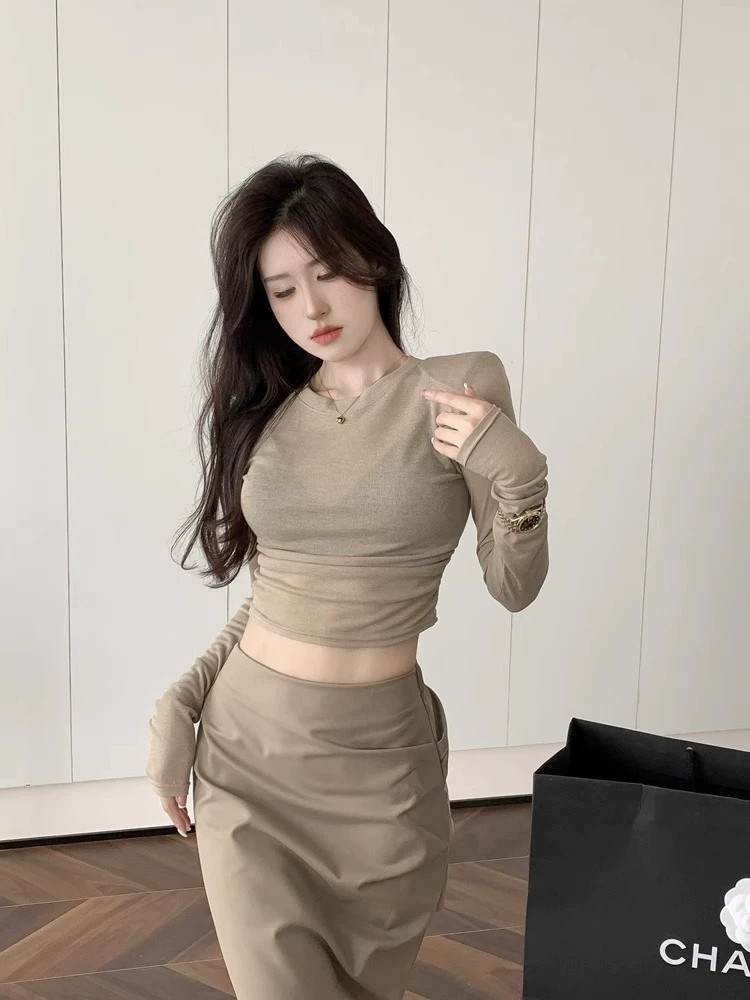Y2K Sexy Shoulder Pads Long Sl - Crop Top Women のレビューと価格